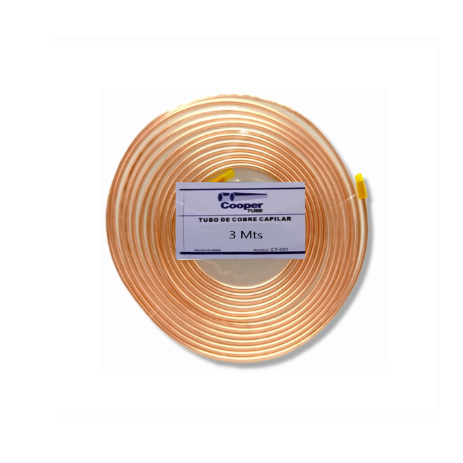 Tubo de cobre capilar 0.036 pulg 3 mts COPPER TUBE